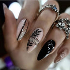 24Pcs Autumn Winter Matte Almond False Nails with Glue Rose Leaf Printing Nail Art Simple Full Cover Press on Acrylic Nails Tips - Hands of Hope