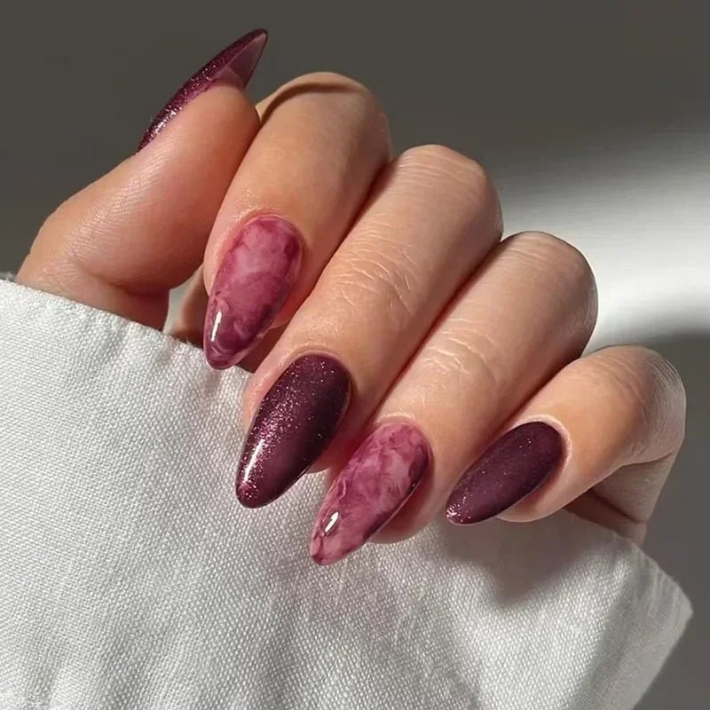 24Pcs Autumn Winter Matte Almond False Nails with Glue Rose Leaf Printing Nail Art Simple Full Cover Press on Acrylic Nails Tips - Hands of Hope