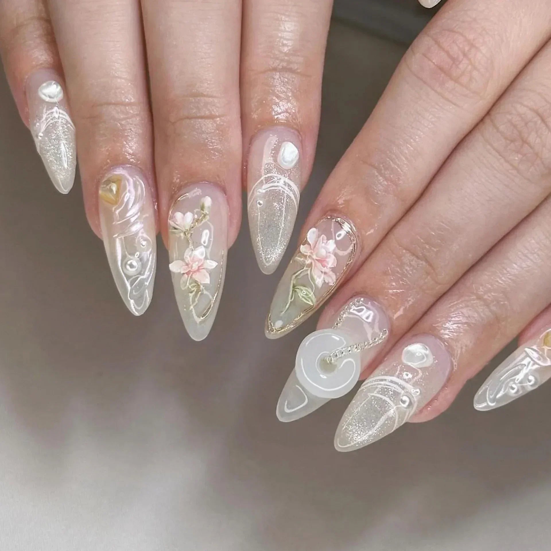 24Pcs Autumn Winter Matte Almond False Nails with Glue Rose Leaf Printing Nail Art Simple Full Cover Press on Acrylic Nails Tips - Hands of Hope