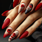 24Pcs Autumn Winter Matte Almond False Nails with Glue Rose Leaf Printing Nail Art Simple Full Cover Press on Acrylic Nails Tips - Hands of Hope