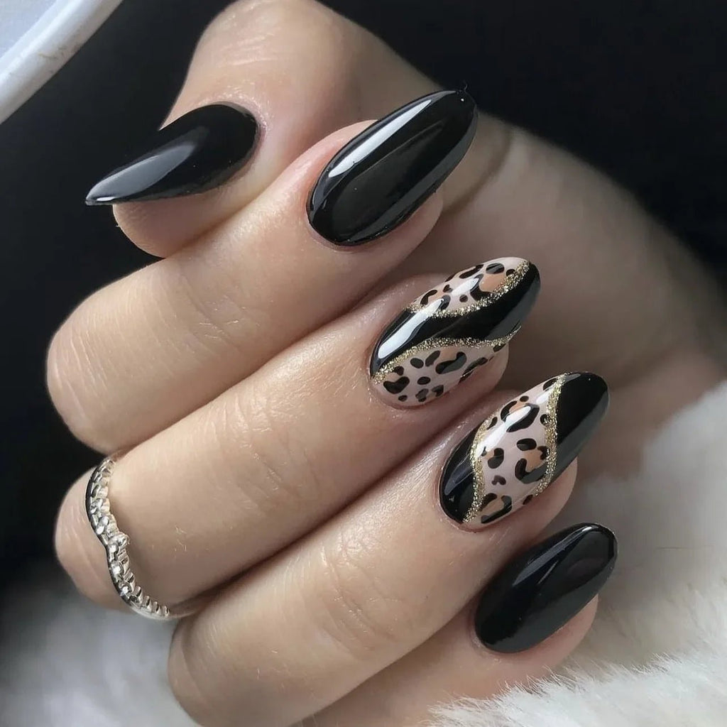 24Pcs Autumn Winter Matte Almond False Nails with Glue Rose Leaf Printing Nail Art Simple Full Cover Press on Acrylic Nails Tips - Hands of Hope