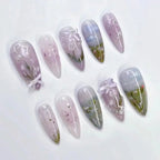 24Pcs Autumn Winter Matte Almond False Nails with Glue Rose Leaf Printing Nail Art Simple Full Cover Press on Acrylic Nails Tips - Hands of Hope