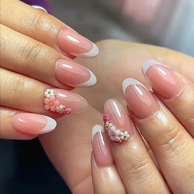24Pcs Autumn Winter Matte Almond False Nails with Glue Rose Leaf Printing Nail Art Simple Full Cover Press on Acrylic Nails Tips - Hands of Hope