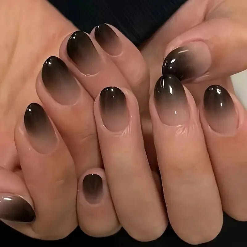 24pcs Black Gradients Long Paragraph Fashion Manicure Patch Reusable Adhesive False Nails Almond Fake Nails Press On Stiletto - Hands of Hope