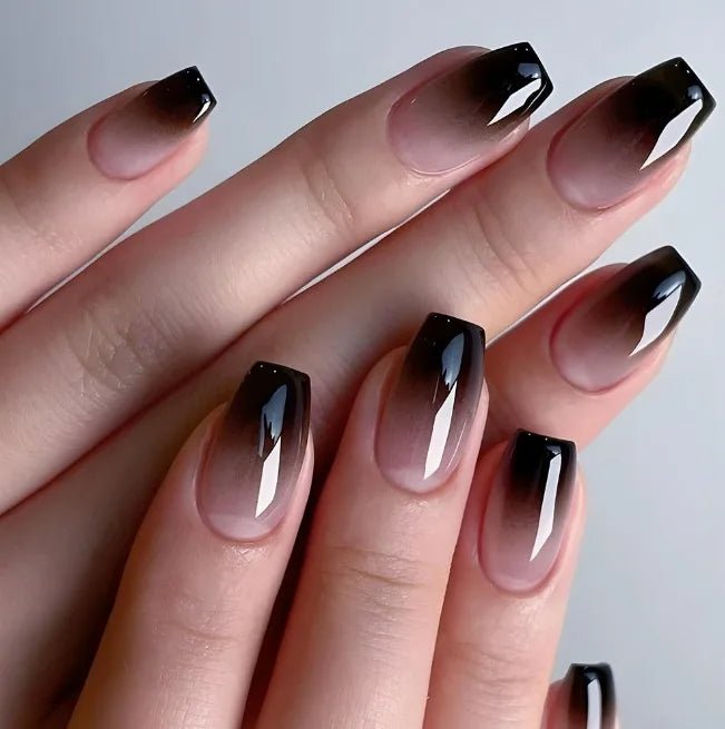 24pcs Black Gradients Long Paragraph Fashion Manicure Patch Reusable Adhesive False Nails Almond Fake Nails Press On Stiletto - Hands of Hope