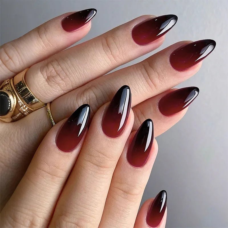 24pcs Black Gradients Long Paragraph Fashion Manicure Patch Reusable Adhesive False Nails Almond Fake Nails Press On Stiletto - Hands of Hope