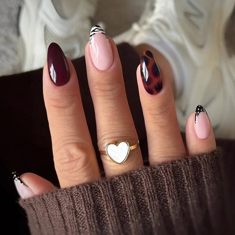 24pcs Blue Press on Nails with Polka Dot Pattern Design Almond Full Cover Nail Tip Flower Rhinestone False Nail French Fake Nail - Hands of Hope