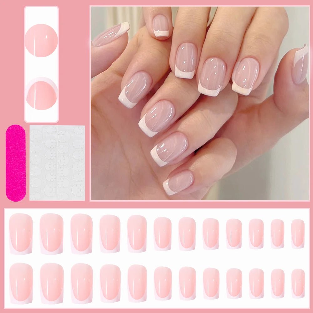 24Pcs Bow Pearl Press on Fake Nails Nude Pink Almond French Stick on False Nail Korean Sweet Girls Wearable Press on Nail + TOOL - Hands of Hope
