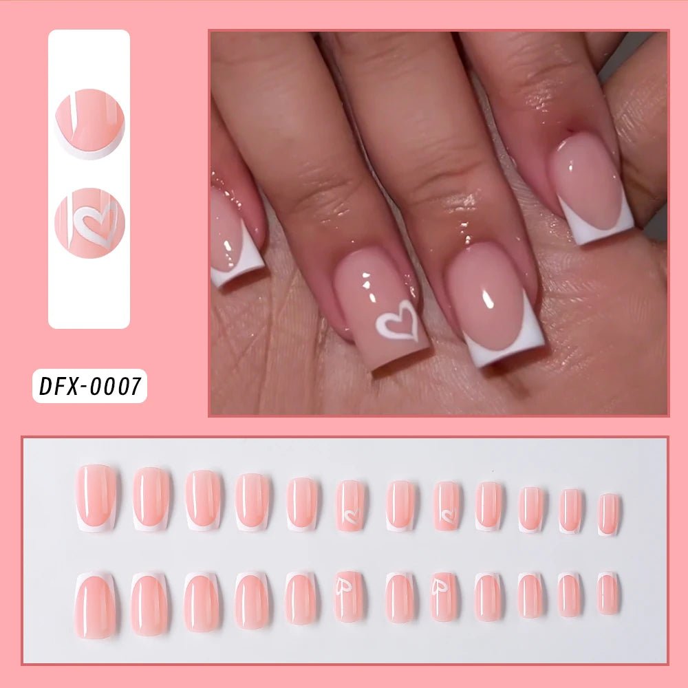 24Pcs Bow Pearl Press on Fake Nails Nude Pink Almond French Stick on False Nail Korean Sweet Girls Wearable Press on Nail + TOOL - Hands of Hope
