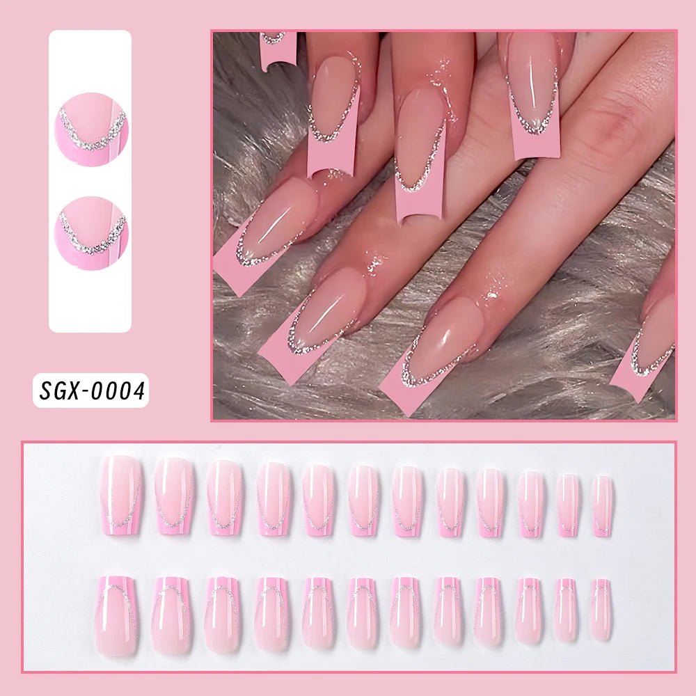 24Pcs Bow Pearl Press on Fake Nails Nude Pink Almond French Stick on False Nail Korean Sweet Girls Wearable Press on Nail + TOOL - Hands of Hope