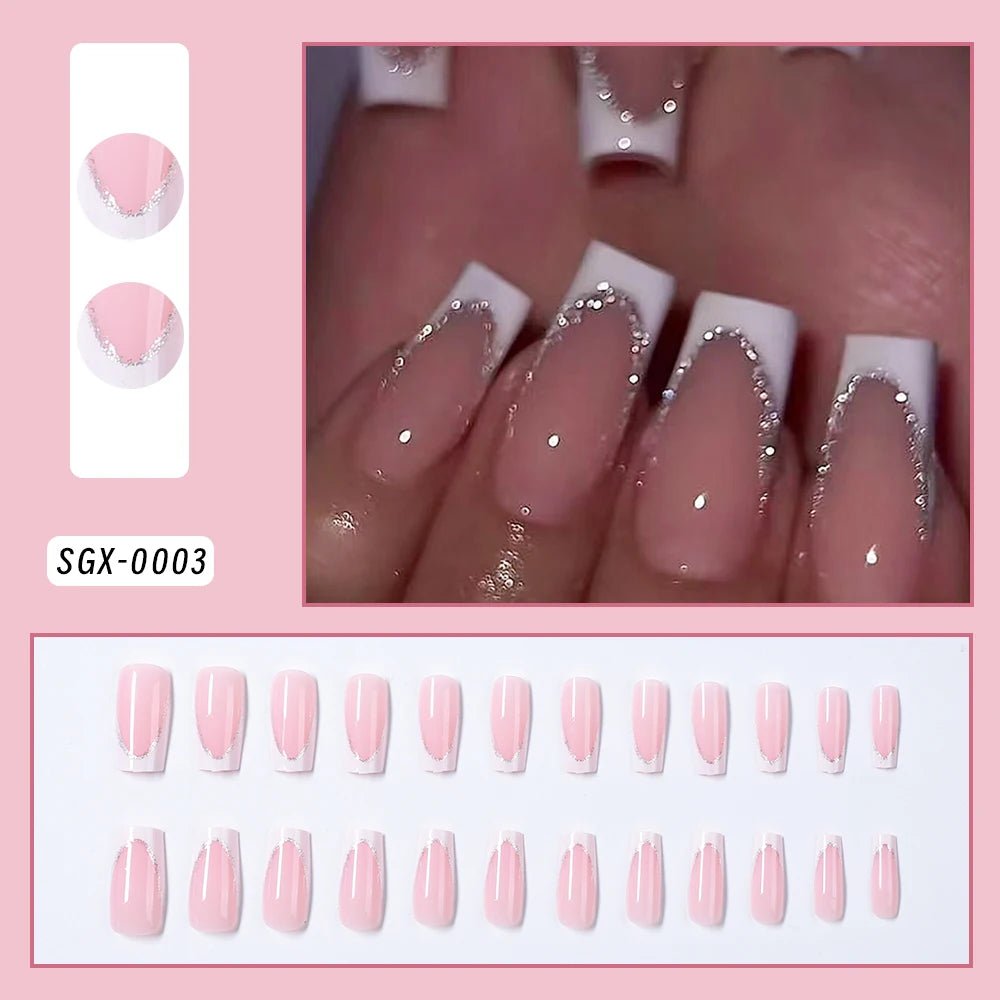 24Pcs Bow Pearl Press on Fake Nails Nude Pink Almond French Stick on False Nail Korean Sweet Girls Wearable Press on Nail + TOOL - Hands of Hope