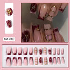 24Pcs Bow Pearl Press on Fake Nails Nude Pink Almond French Stick on False Nail Korean Sweet Girls Wearable Press on Nail + TOOL - Hands of Hope