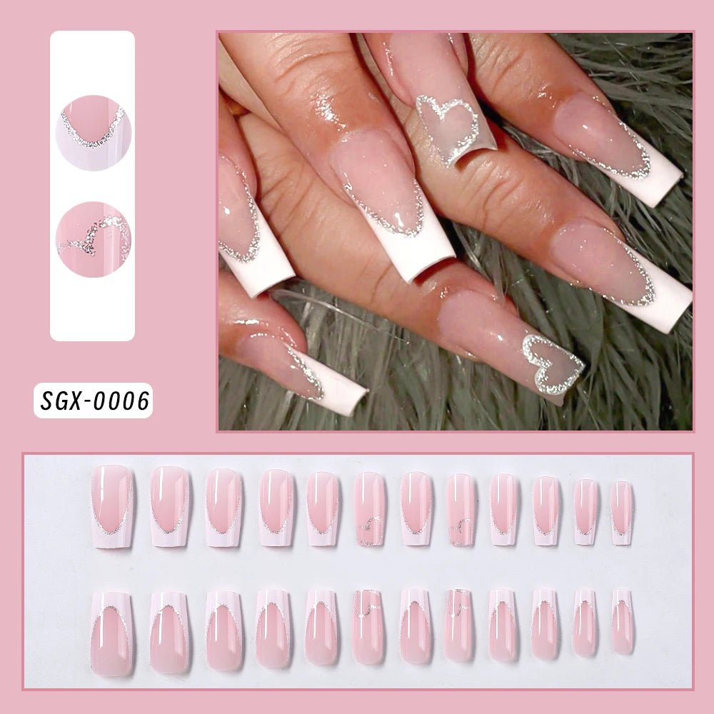 24Pcs Bow Pearl Press on Fake Nails Nude Pink Almond French Stick on False Nail Korean Sweet Girls Wearable Press on Nail + TOOL - Hands of Hope