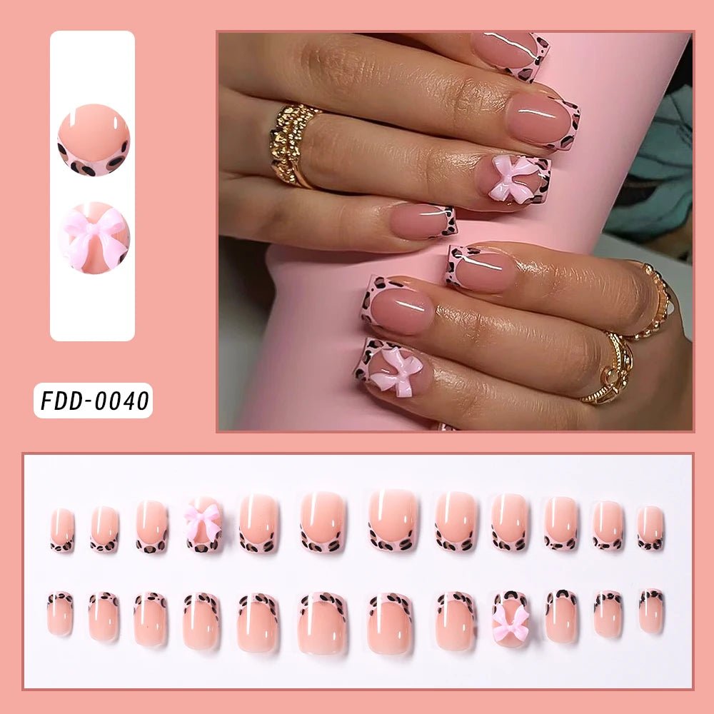 24Pcs Bow Pearl Press on Fake Nails Nude Pink Almond French Stick on False Nail Korean Sweet Girls Wearable Press on Nail + TOOL - Hands of Hope