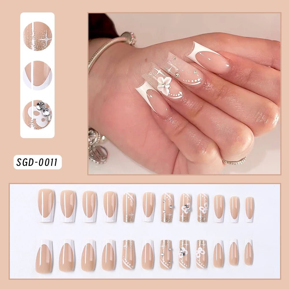 24Pcs Bow Pearl Press on Fake Nails Nude Pink Almond French Stick on False Nail Korean Sweet Girls Wearable Press on Nail + TOOL - Hands of Hope