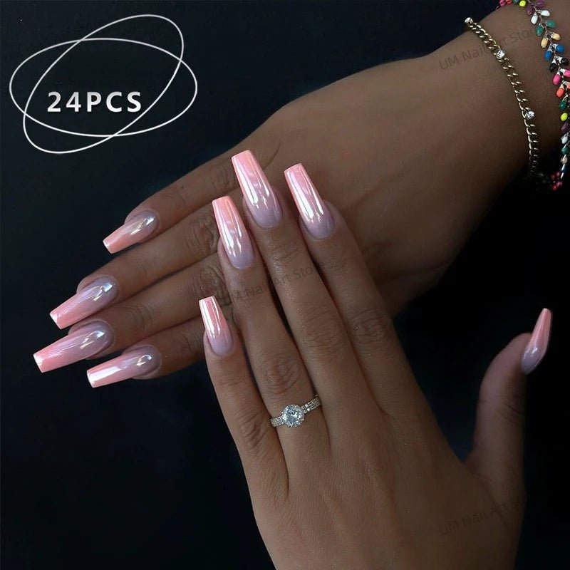 24Pcs Colorful False Nails with Tools Wearable Red Long Coffin Fake Nails Rhinestone Design Ballet Full Cover Press on Nails Tip - Hands of Hope