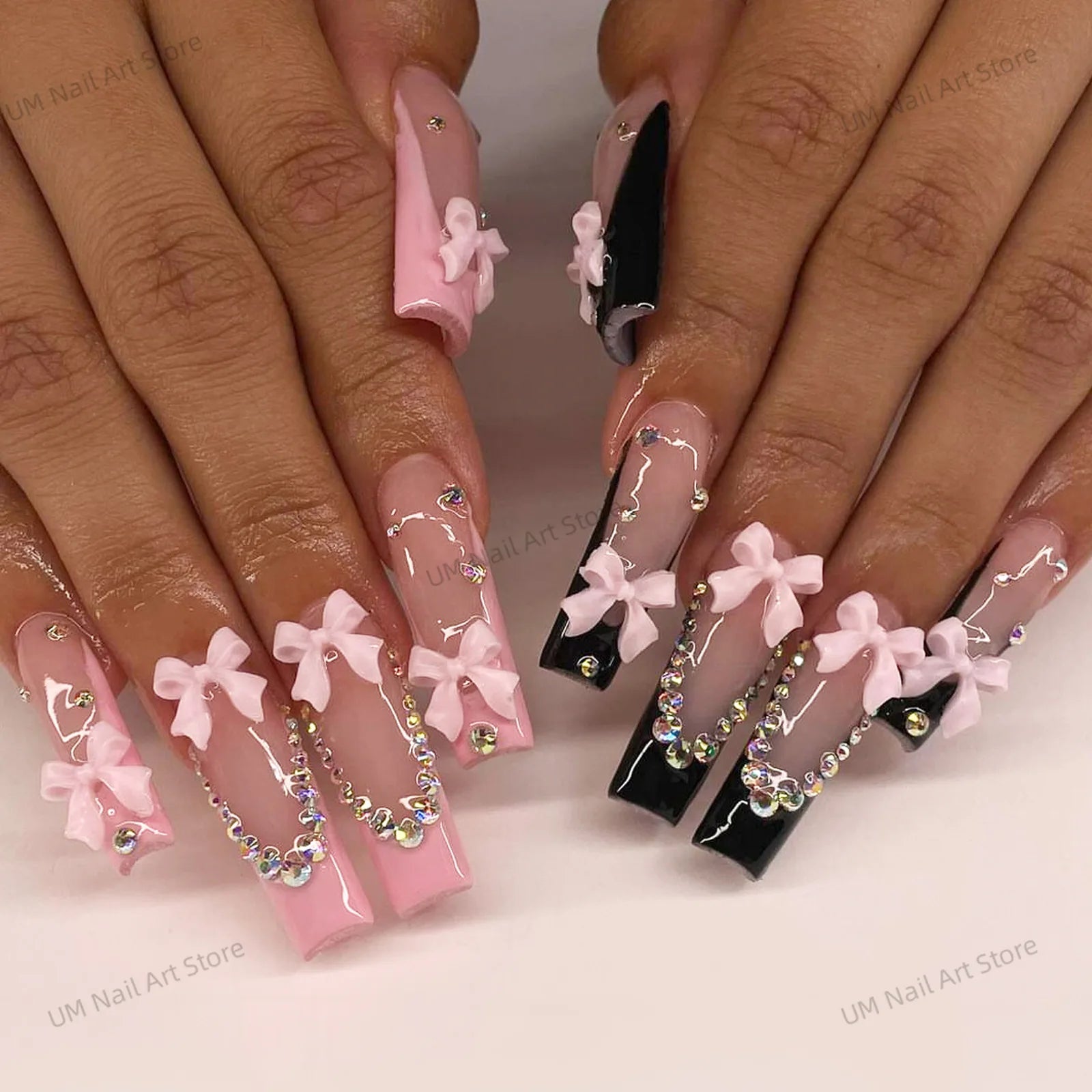 24Pcs Colorful False Nails with Tools Wearable Red Long Coffin Fake Nails Rhinestone Design Ballet Full Cover Press on Nails Tip - Hands of Hope