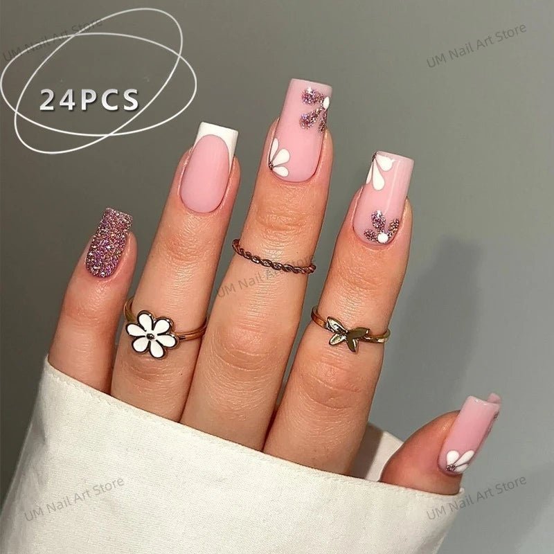 24Pcs Colorful False Nails with Tools Wearable Red Long Coffin Fake Nails Rhinestone Design Ballet Full Cover Press on Nails Tip - Hands of Hope