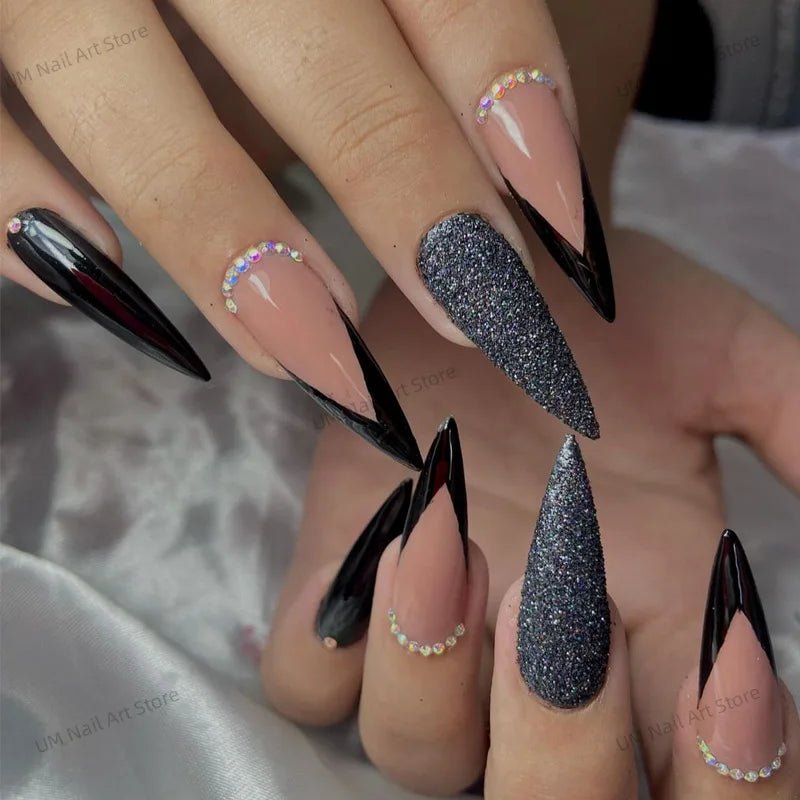 24Pcs Colorful False Nails with Tools Wearable Red Long Coffin Fake Nails Rhinestone Design Ballet Full Cover Press on Nails Tip - Hands of Hope