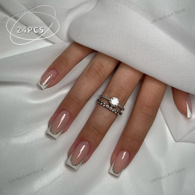 24Pcs Colorful False Nails with Tools Wearable Red Long Coffin Fake Nails Rhinestone Design Ballet Full Cover Press on Nails Tip - Hands of Hope