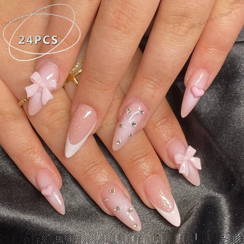 24Pcs Colorful False Nails with Tools Wearable Red Long Coffin Fake Nails Rhinestone Design Ballet Full Cover Press on Nails Tip - Hands of Hope