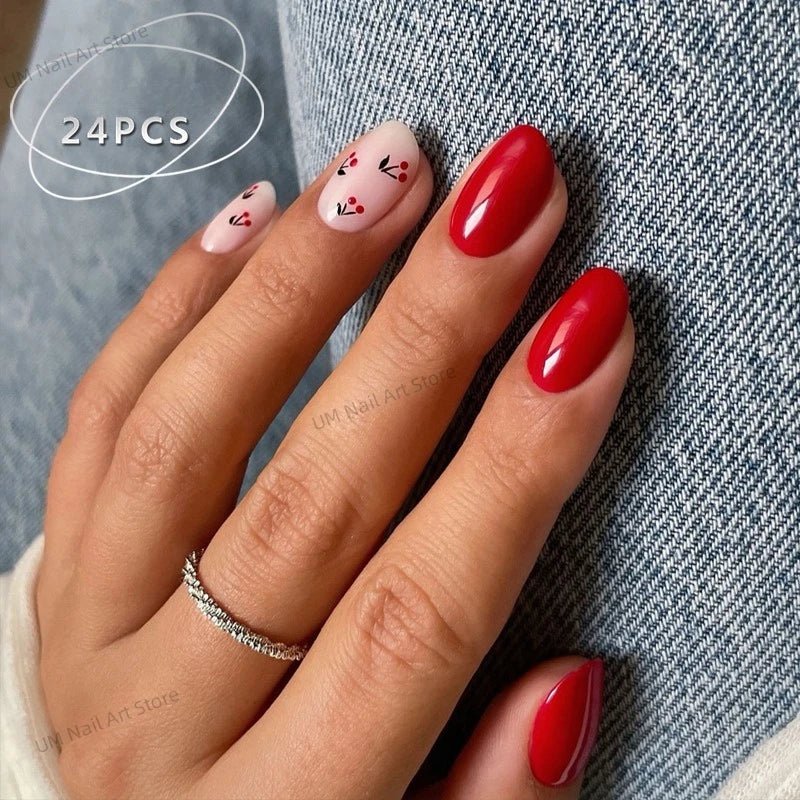 24Pcs Colorful False Nails with Tools Wearable Red Long Coffin Fake Nails Rhinestone Design Ballet Full Cover Press on Nails Tip - Hands of Hope