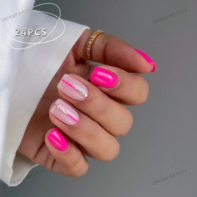 24Pcs Colorful False Nails with Tools Wearable Red Long Coffin Fake Nails Rhinestone Design Ballet Full Cover Press on Nails Tip - Hands of Hope