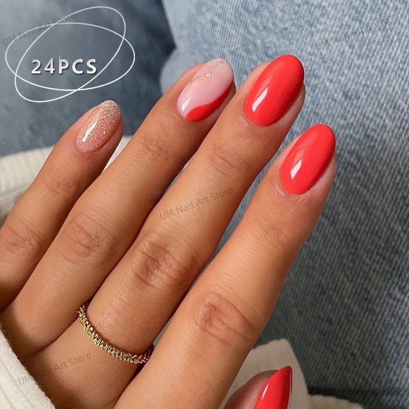 24Pcs Colorful False Nails with Tools Wearable Red Long Coffin Fake Nails Rhinestone Design Ballet Full Cover Press on Nails Tip - Hands of Hope