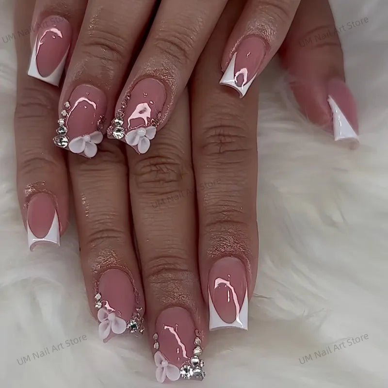 24Pcs Colorful False Nails with Tools Wearable Red Long Coffin Fake Nails Rhinestone Design Ballet Full Cover Press on Nails Tip - Hands of Hope