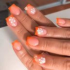 24Pcs Fairy White Flower Fake Nails Pink French Tip Press on Nails Short Square Wearable False Nail for Women Girls DIY Manicure - Hands of Hope