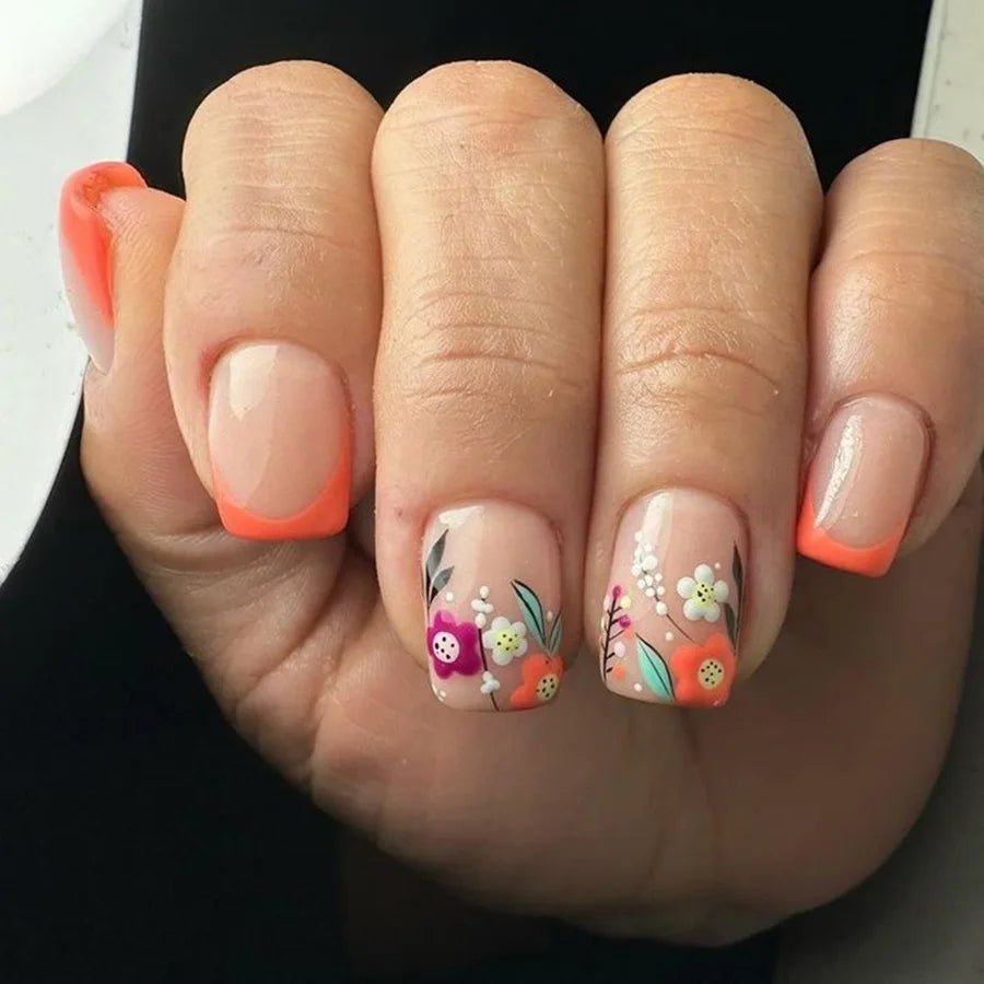 24Pcs Fairy White Flower Fake Nails Pink French Tip Press on Nails Short Square Wearable False Nail for Women Girls DIY Manicure - Hands of Hope