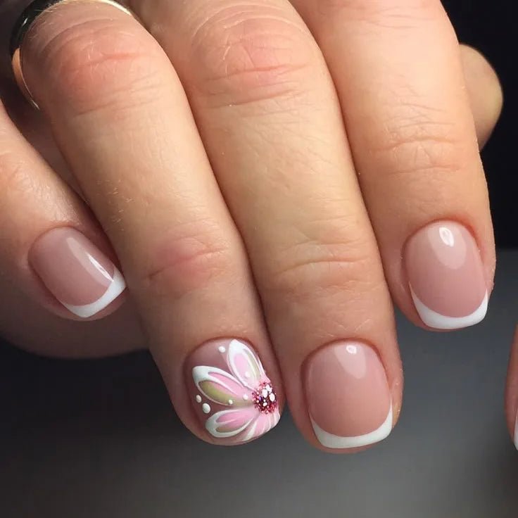 24Pcs Fairy White Flower Fake Nails Pink French Tip Press on Nails Short Square Wearable False Nail for Women Girls DIY Manicure - Hands of Hope