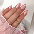24Pcs Fairy White Flower Fake Nails Pink French Tip Press on Nails Short Square Wearable False Nail for Women Girls DIY Manicure - Hands of Hope