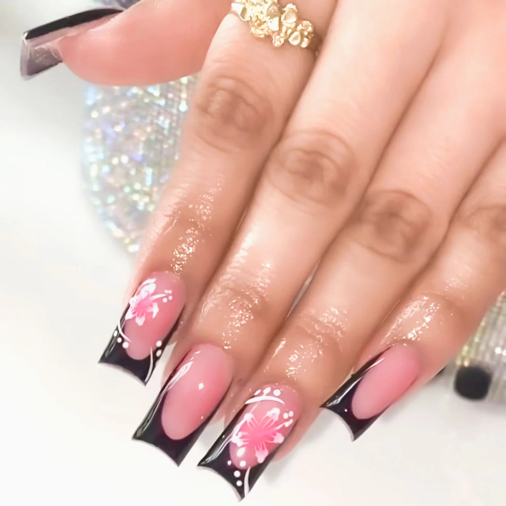 24Pcs Fairy White Flower Fake Nails Pink French Tip Press on Nails Short Square Wearable False Nail for Women Girls DIY Manicure - Hands of Hope