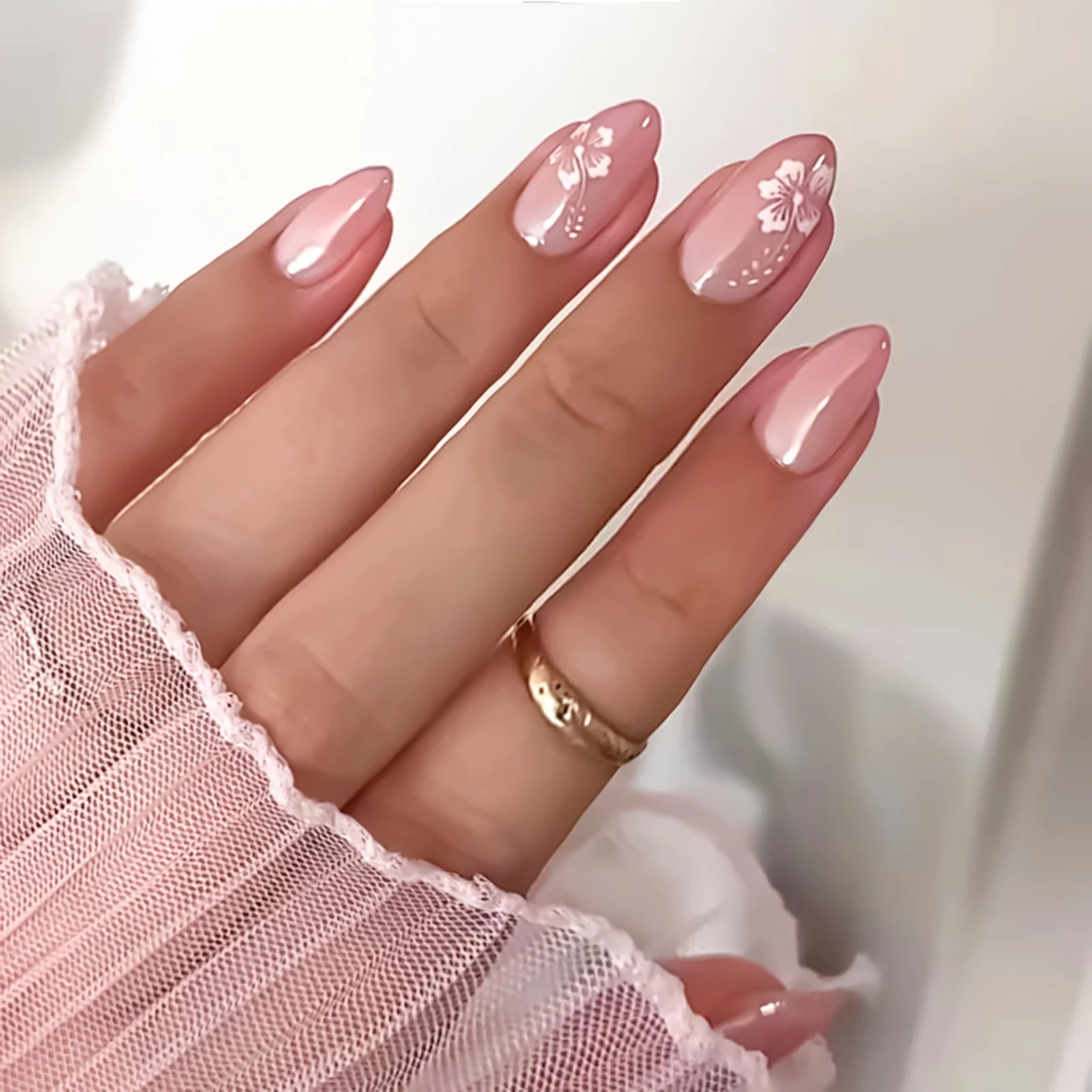 24Pcs Fairy White Flower Fake Nails Pink French Tip Press on Nails Short Square Wearable False Nail for Women Girls DIY Manicure - Hands of Hope