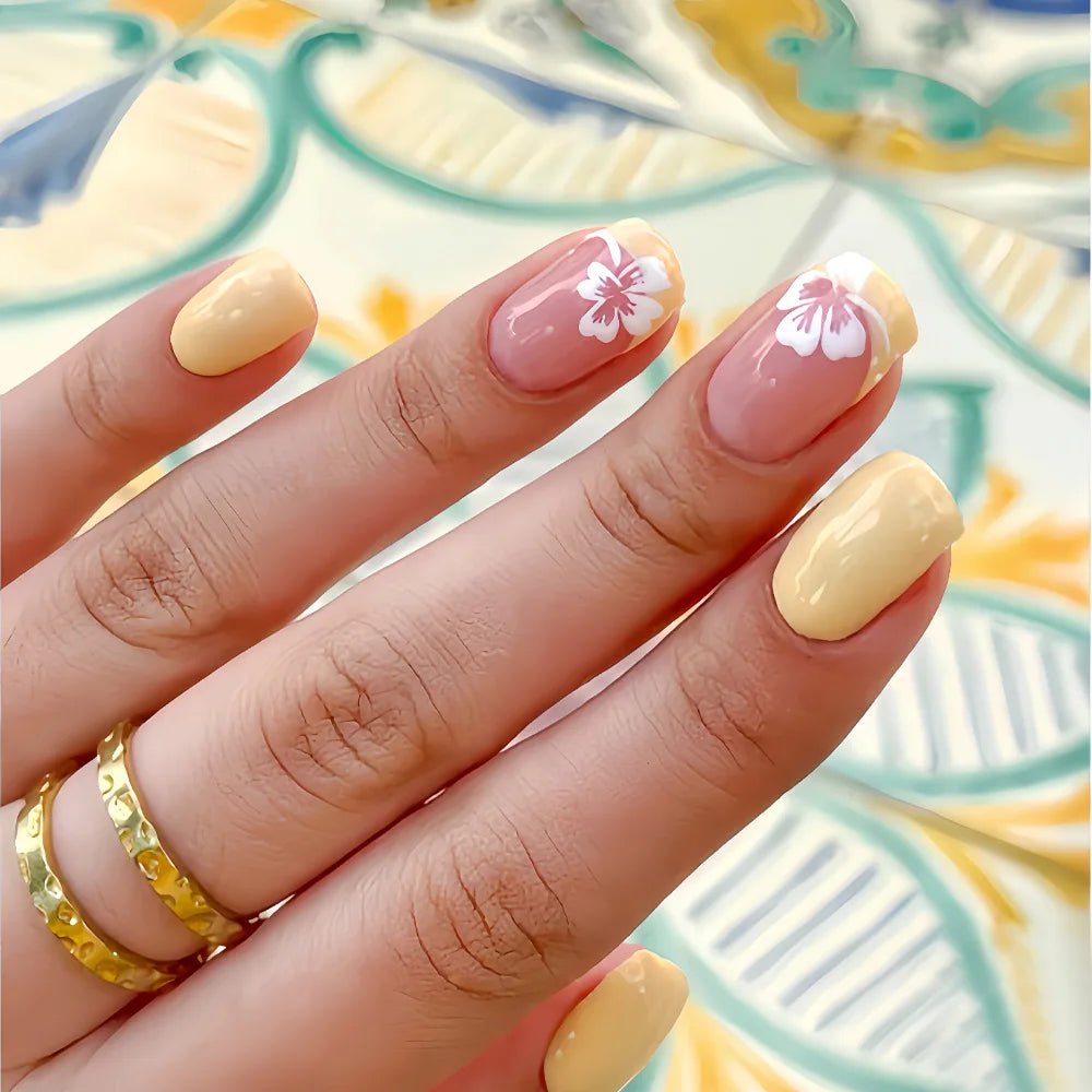 24Pcs Fairy White Flower Fake Nails Pink French Tip Press on Nails Short Square Wearable False Nail for Women Girls DIY Manicure - Hands of Hope