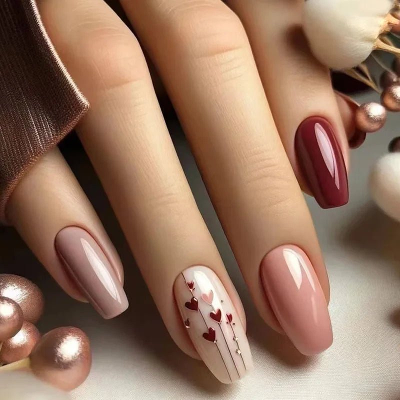 24Pcs Fashion Fake Nails Press on Long Ballet False Nails Art with Flower Design Brown Detachable Full Cover Nail Tips Manicure - Hands of Hope