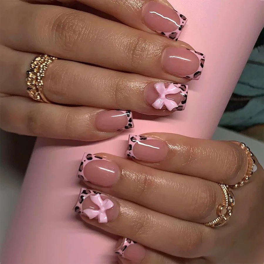 24Pcs French Pink Press on Nails Short Square Head Fake Nails with Flower Rhinestone Design Wearable Finished False Nail Tips - Hands of Hope