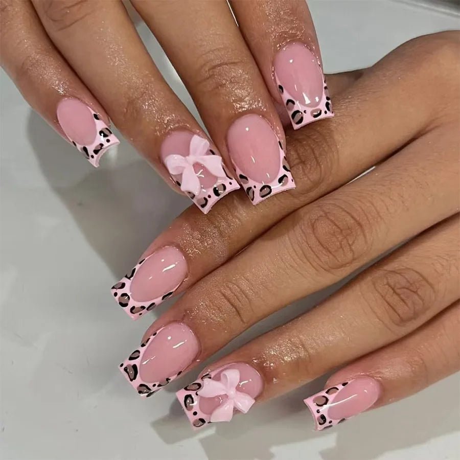 24Pcs French Pink Press on Nails Short Square Head Fake Nails with Flower Rhinestone Design Wearable Finished False Nail Tips - Hands of Hope