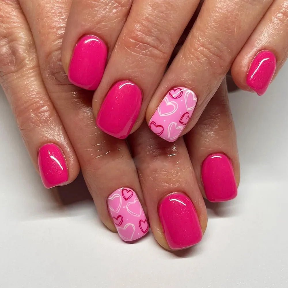 24Pcs French Pink Press on Nails Short Square Head Fake Nails with Flower Rhinestone Design Wearable Finished False Nail Tips - Hands of Hope