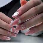 24Pcs French Pink Press on Nails Short Square Head Fake Nails with Flower Rhinestone Design Wearable Finished False Nail Tips - Hands of Hope