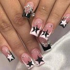 24Pcs French Pink Press on Nails Short Square Head Fake Nails with Flower Rhinestone Design Wearable Finished False Nail Tips - Hands of Hope