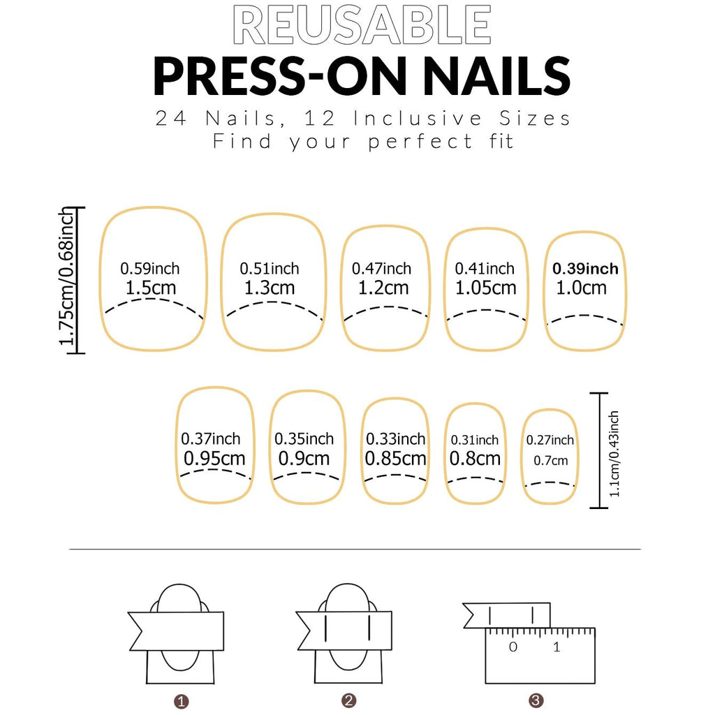 24pcs Glossy Demitint Series Medium Square Press On Nails Solid Color False Nails With Jelly Sticker Reusable Fake Nails - Hands of Hope