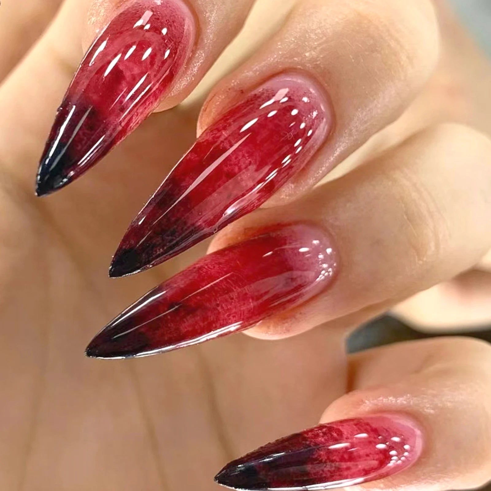 24pcs Halloween Dark Scrub Fake Nails Press on Nails Wearable y2k Nails Super Long Pointy Nails 3D Black Snake False Nails Tip - Hands of Hope
