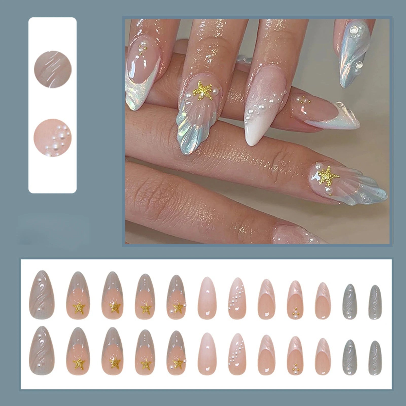 24PCS Long Press On NailsStiletto Black Silver Bowknot Dissymmetry Fake Nails Powder Full Cover Fake Nail Set Nails Art - Hands of Hope