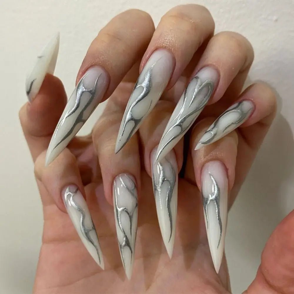 24pcs Long Stiletto French Fake Nails White Edge Simple Aurora False Nails Full Cover Press on Nails DIY Detachable Manicure - Hands of Hope