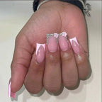 24Pcs Mid - length French Pink Square Head Press on False Nails Flash Drill Wearable Finished Manicure Full Cover Nail Tips - Hands of Hope