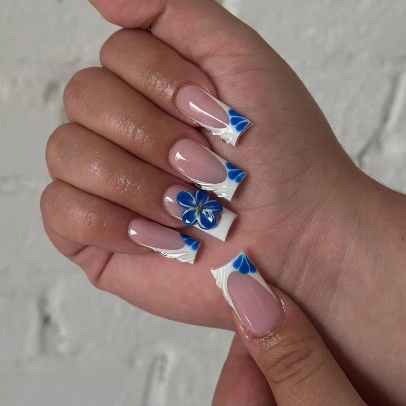 24Pcs Mid - length French Pink Square Head Press on False Nails Flash Drill Wearable Finished Manicure Full Cover Nail Tips - Hands of Hope