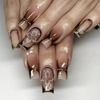 24Pcs Mid - length French Pink Square Head Press on False Nails Flash Drill Wearable Finished Manicure Full Cover Nail Tips - Hands of Hope