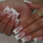 24Pcs Mid - length French Pink Square Head Press on False Nails Flash Drill Wearable Finished Manicure Full Cover Nail Tips - Hands of Hope